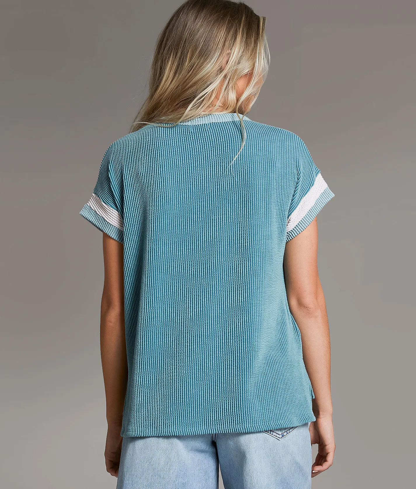 BKE Textured Knit Top Teal Clearance