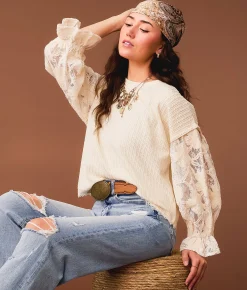 Gimmicks Textured Knit Top Cream Discount