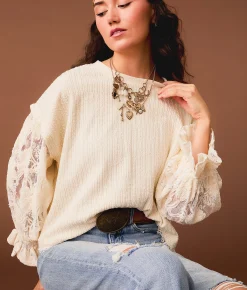 Gimmicks Textured Knit Top Cream Discount