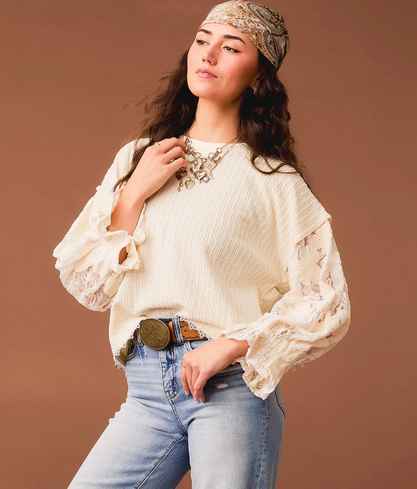 Gimmicks Textured Knit Top Cream Discount