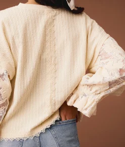 Gimmicks Textured Knit Top Cream Discount
