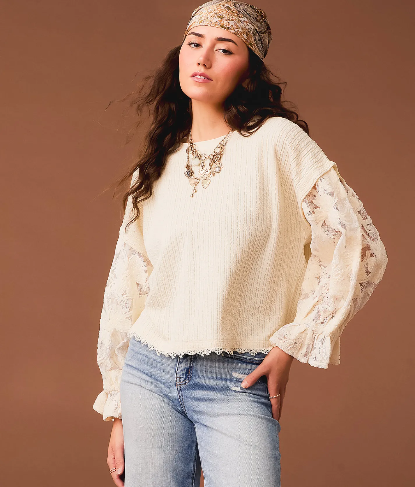 Gimmicks Textured Knit Top Cream Discount