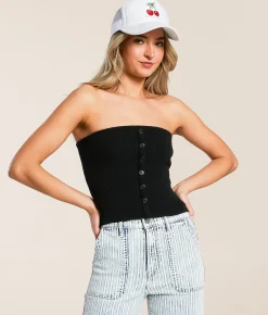 Blu Pepper Textured Knit Tube Top Black Hot