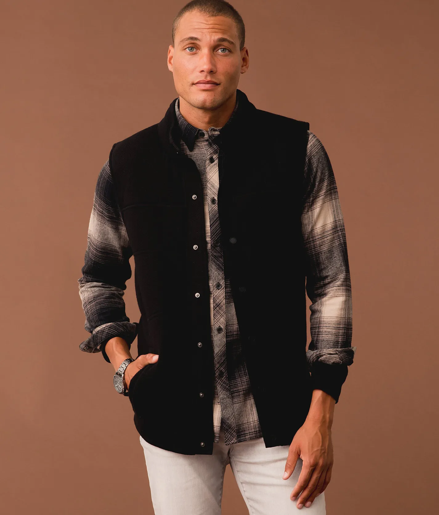 Tops|Coats & Jackets | Outpost Makers Textured Knit Vest Black