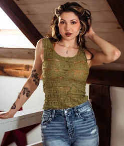 Gimmicks Textured Lace Tank Top Green Discount