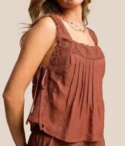Tops | Willow & Root Textured Lace Trim Tank Top Rose Brown
