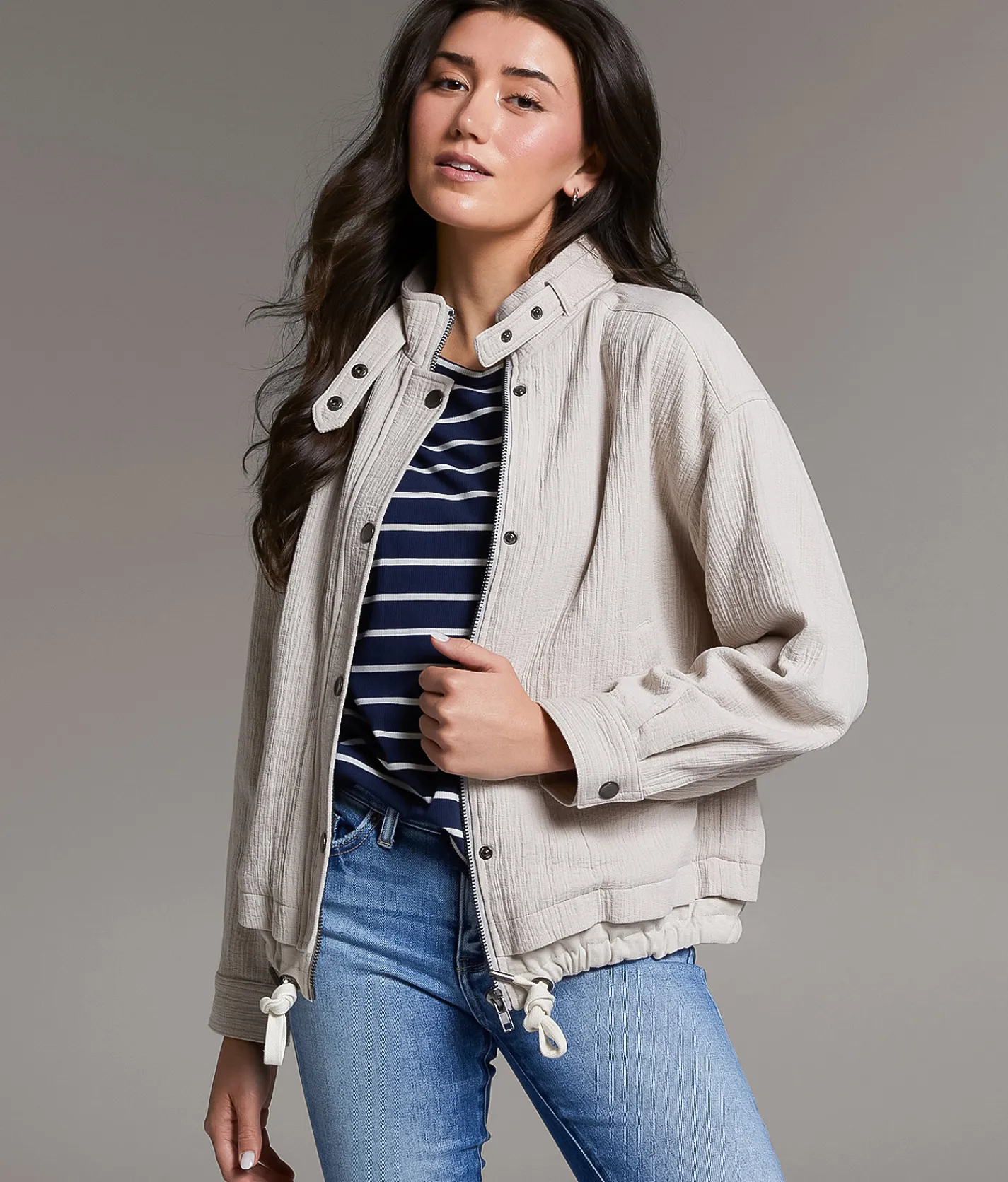 BKE Textured Mock Neck Jacket Natural Discount