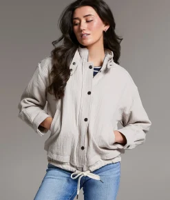 BKE Textured Mock Neck Jacket Natural Discount