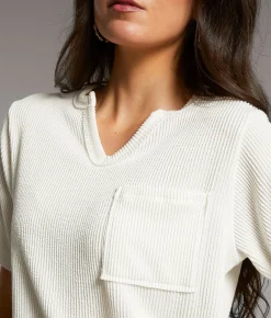 BKE Textured Notch Neck Top White Outlet