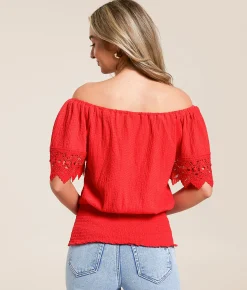 Daytrip Textured Off The Shoulder Top Bittersweet Clearance