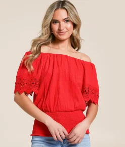 Daytrip Textured Off The Shoulder Top Bittersweet Clearance
