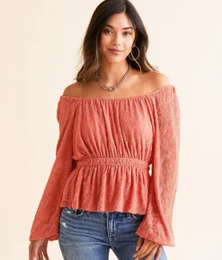 Daytrip Textured Peplum Top Faded Rose Clearance