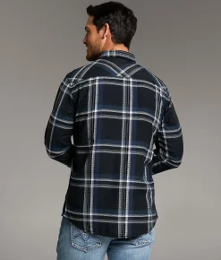 Tops | BKE Textured Plaid Athletic Shirt Black Blue