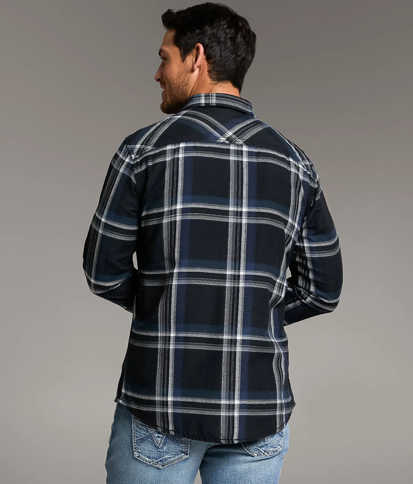 Tops | BKE Textured Plaid Athletic Shirt Black Blue