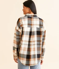 BKE Textured Plaid Shirt Navy Cream Hot