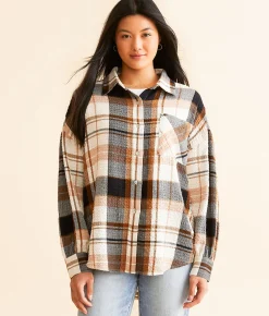 BKE Textured Plaid Shirt Navy Cream Hot