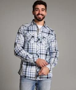 BKE Textured Plaid Standard Shirt Light Blue Navy Best