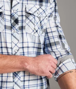 BKE Textured Plaid Standard Shirt Light Blue Navy Best