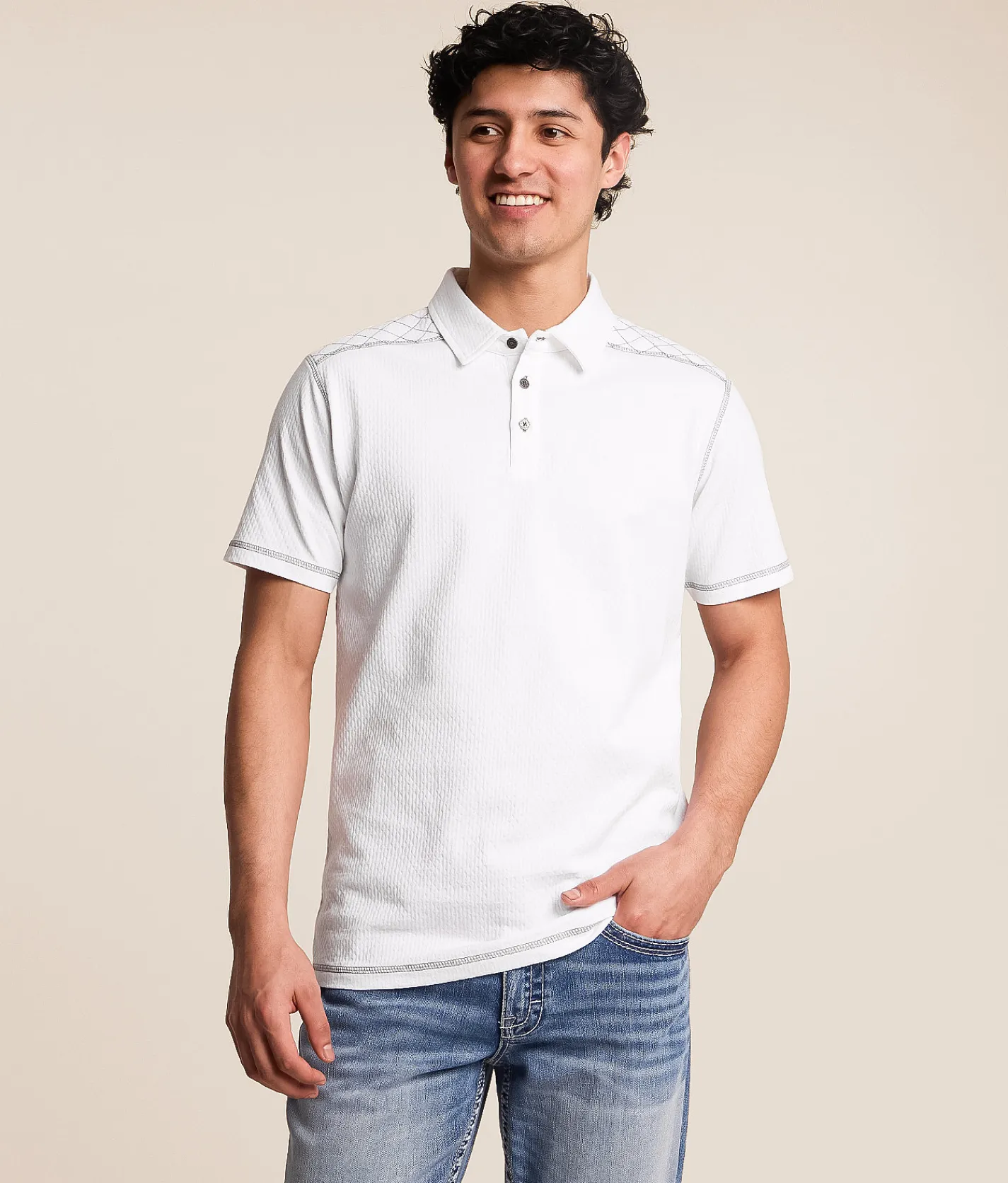 Buckle Black Textured Polo White Online