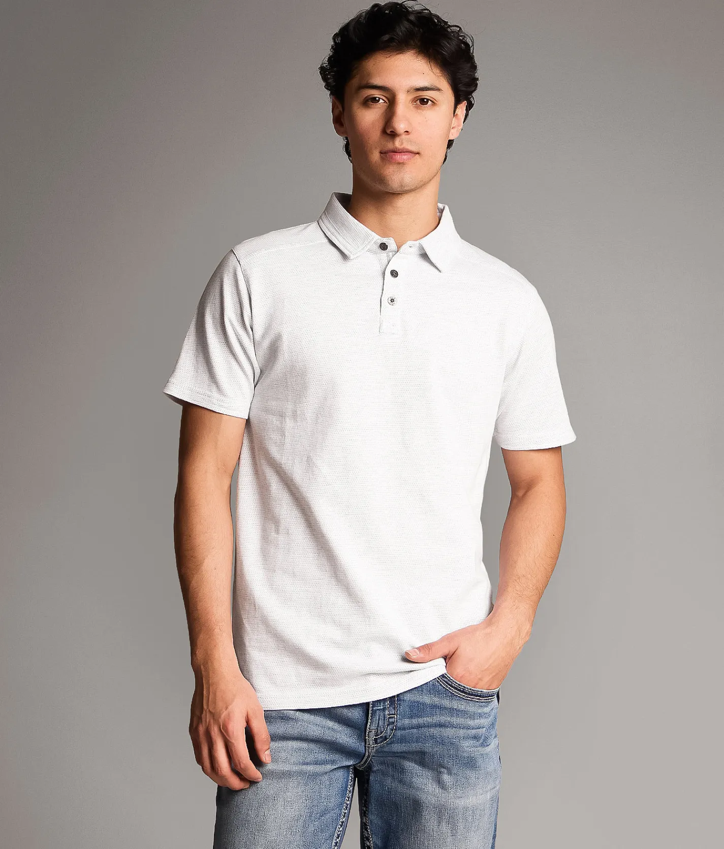 Tops | BKE Textured Polo White Grey