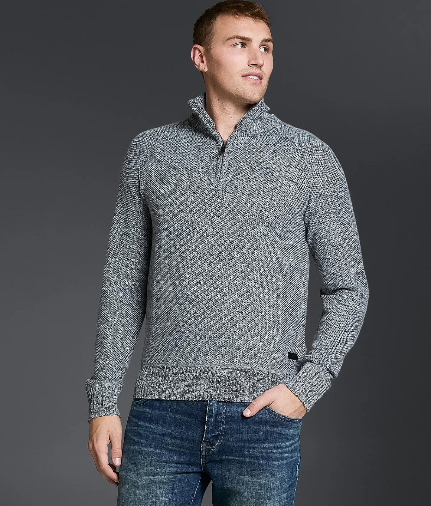 Outpost Makers Textured Quarter Zip Sweater Grey
