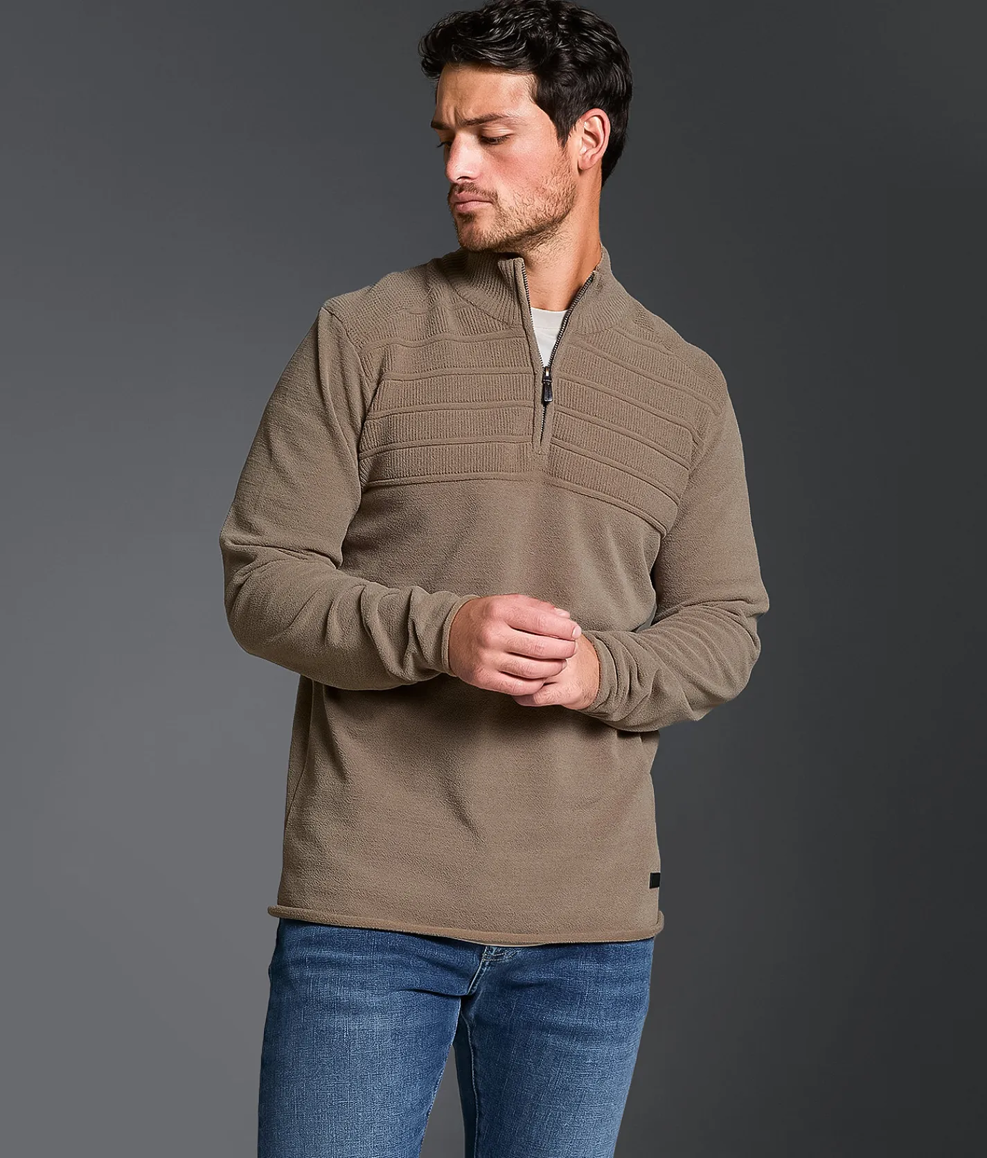Outpost Makers Textured Quarter Zip Sweater Brindle