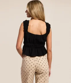 Lush Textured Ruffle Peplum Cropped Tank Top Black Online