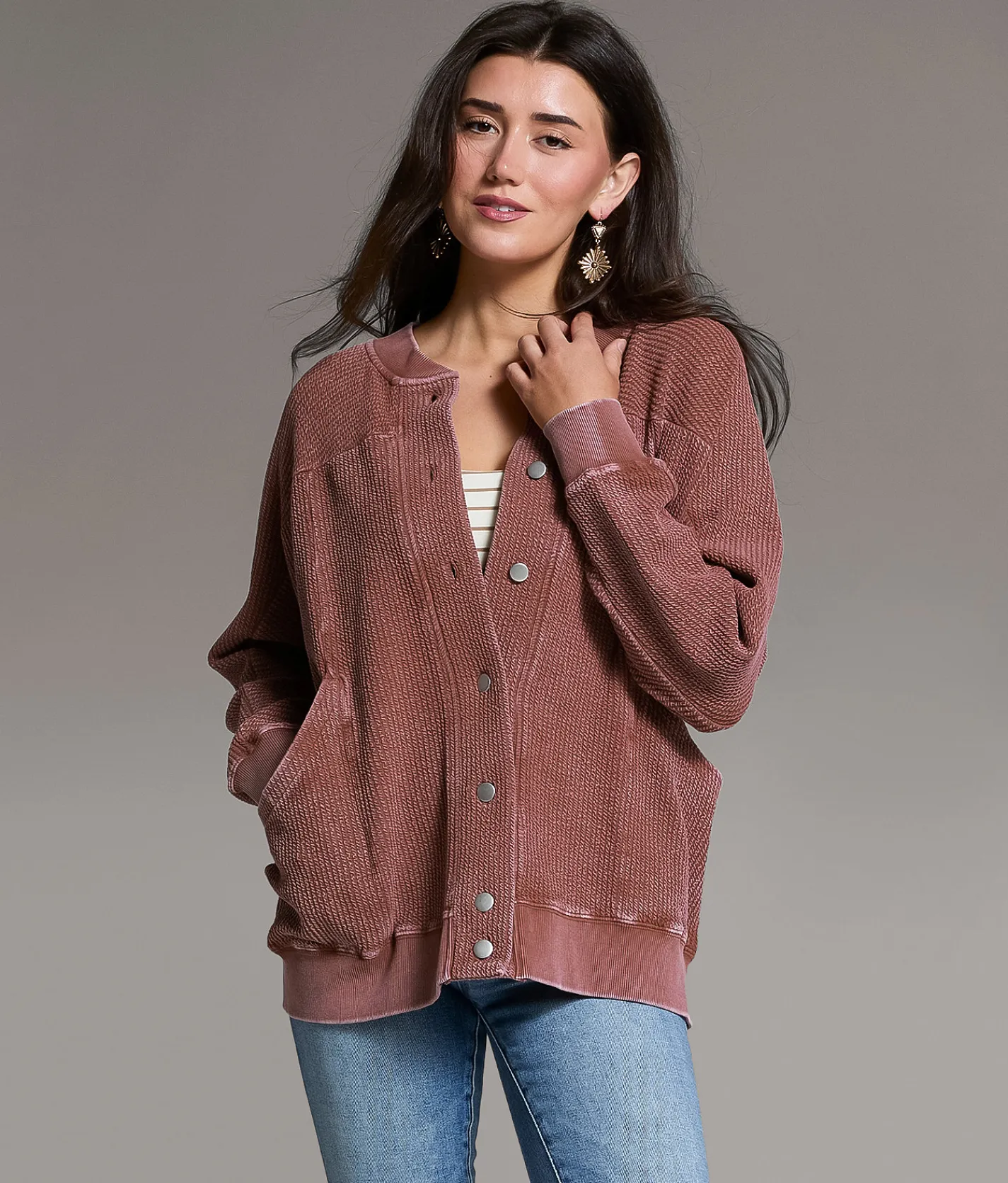 Tops|Coats & Jackets | BKE Textured Shacket Apple Butter