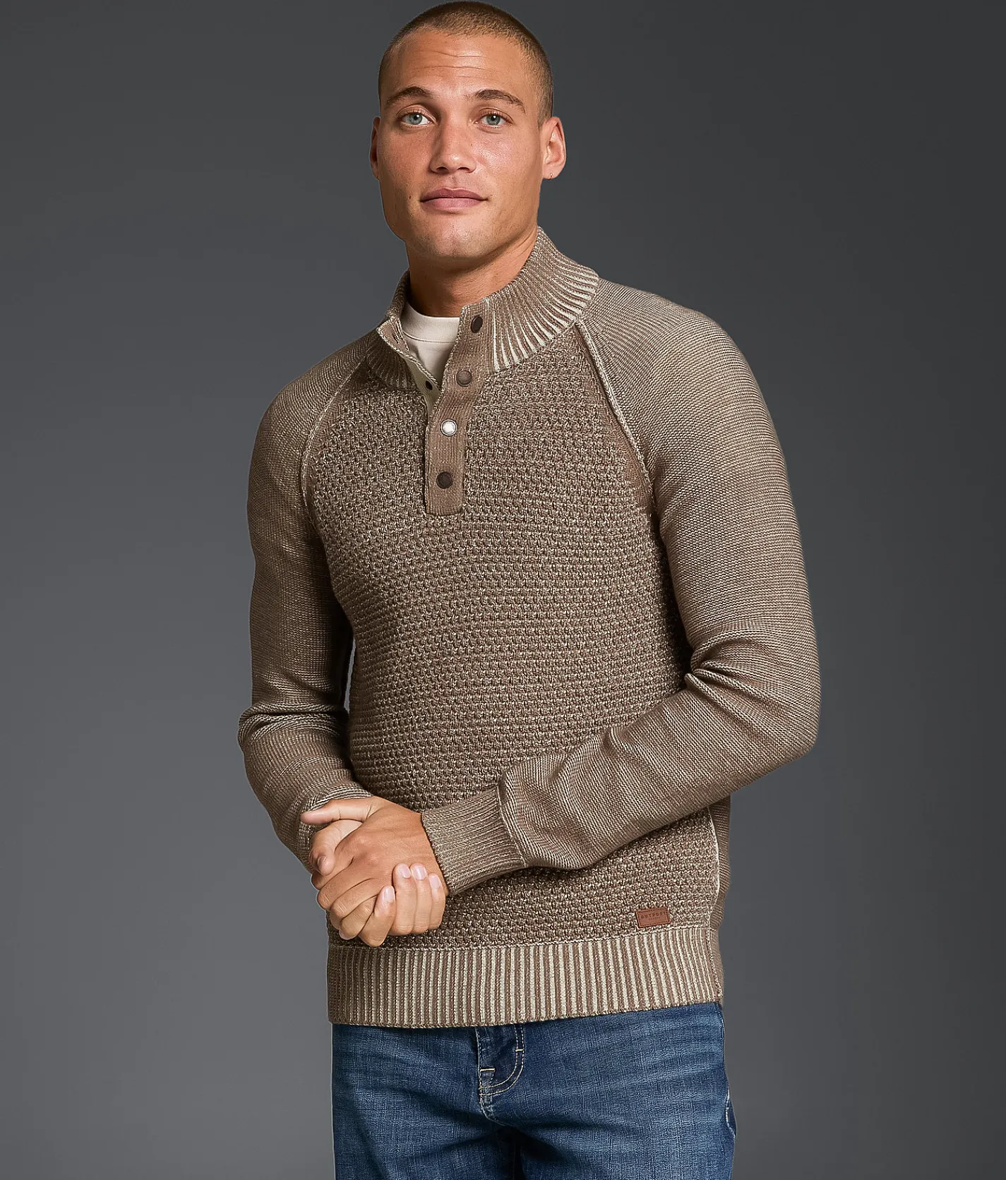 Outpost Makers Textured Snap Henley Sweater Walnut Best