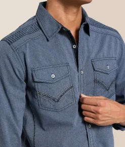 Buckle Black Textured Standard Shirt Blue Hot