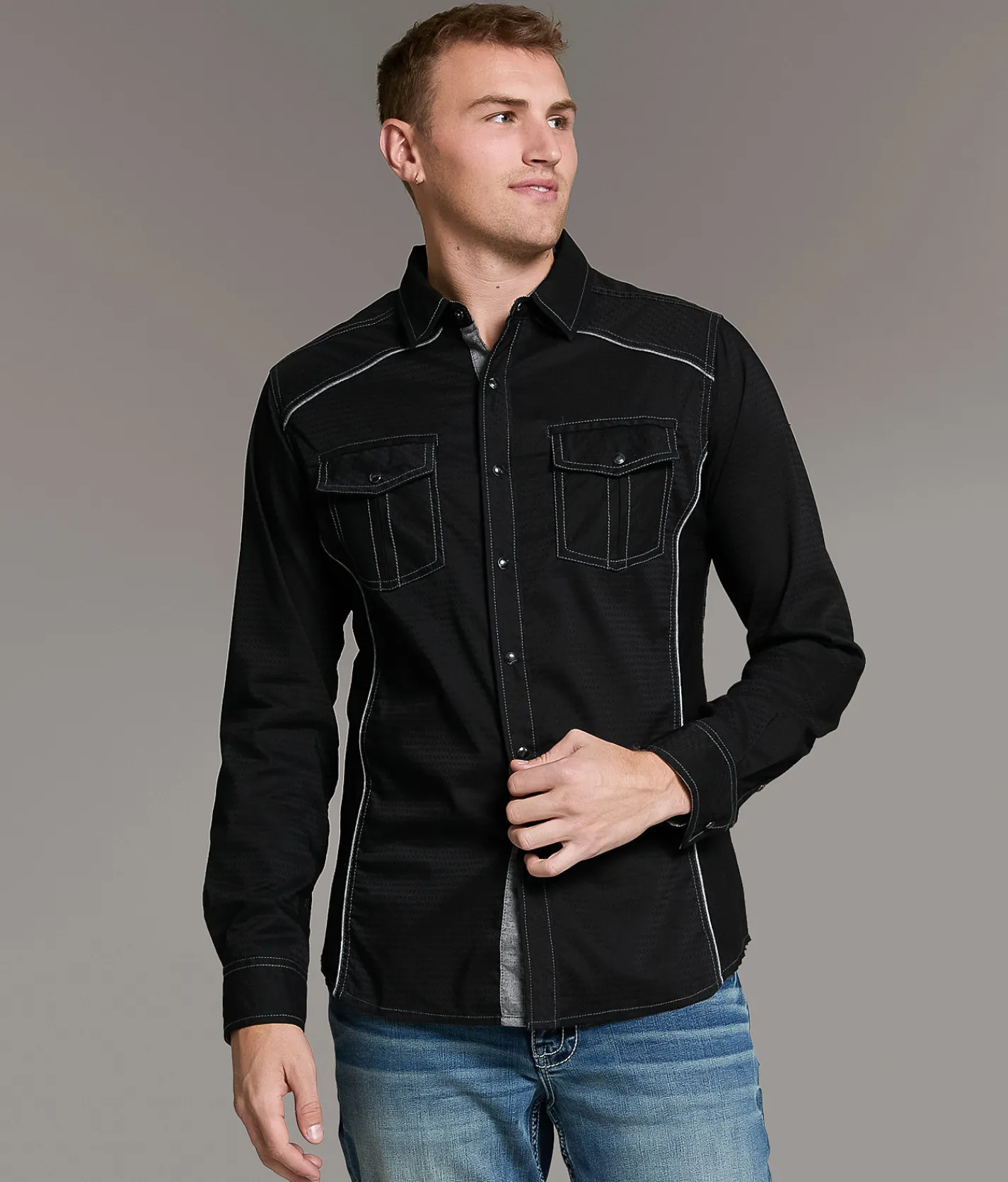 BKE Textured Standard Stretch Shirt Black Outlet