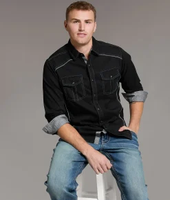 BKE Textured Standard Stretch Shirt Black Outlet