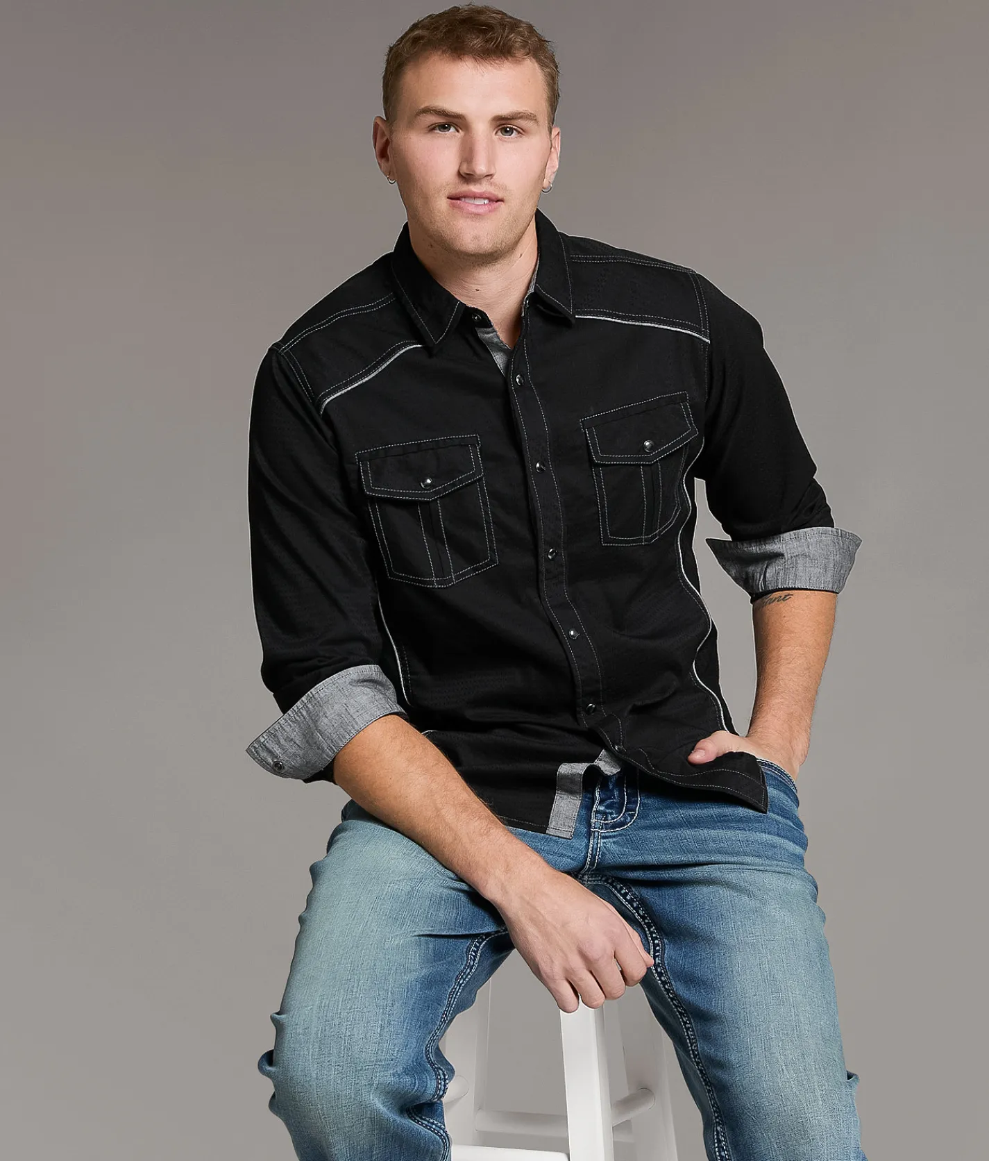 BKE Textured Standard Stretch Shirt Black Outlet