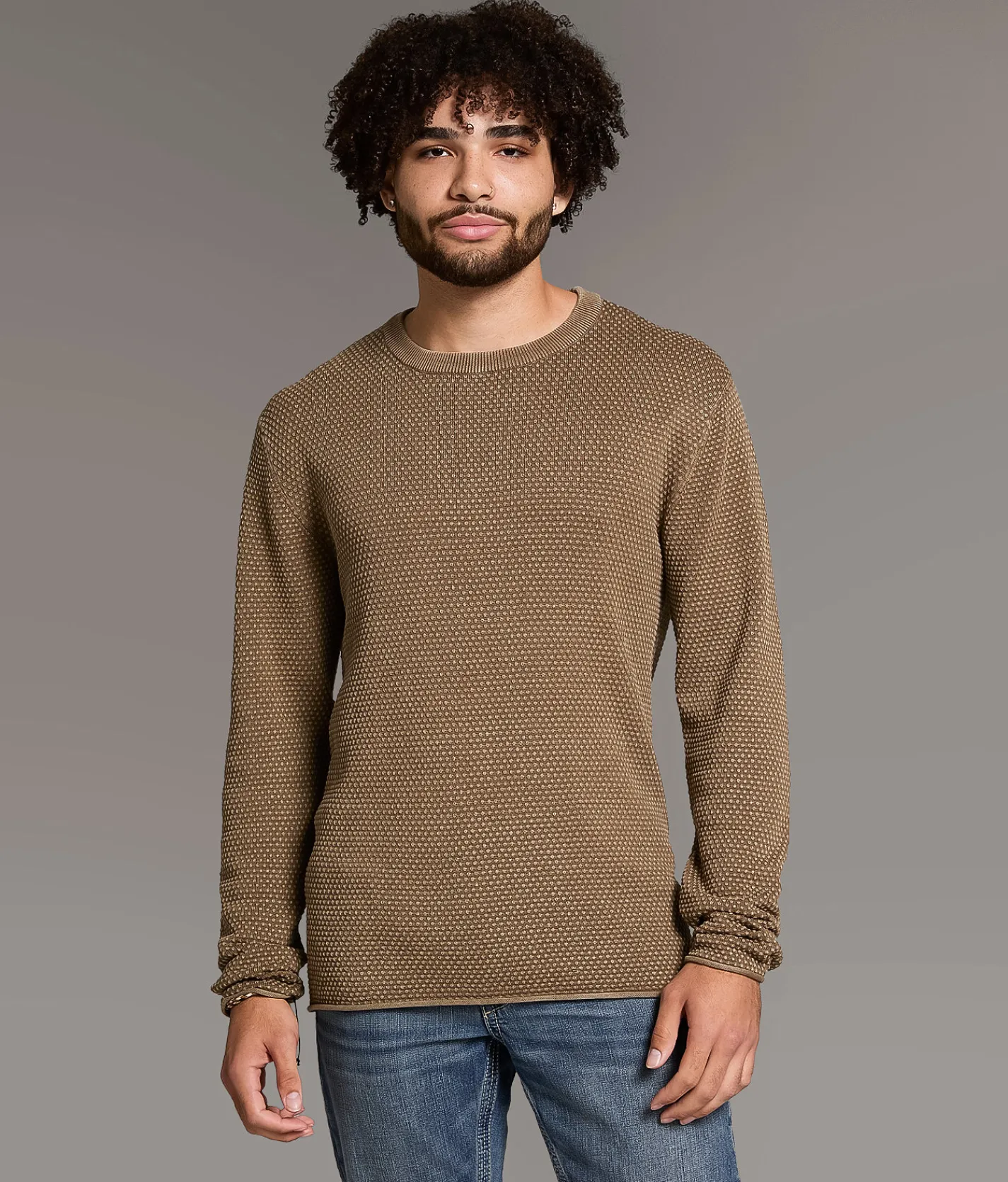 BKE Textured Stonewash Sweater Walnut