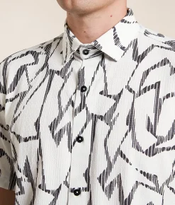 Johnny Q Textured Stretch Shirt White Black
