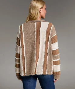BKE Textured Stripe Cardigan Sweater Bronze Brown Sale