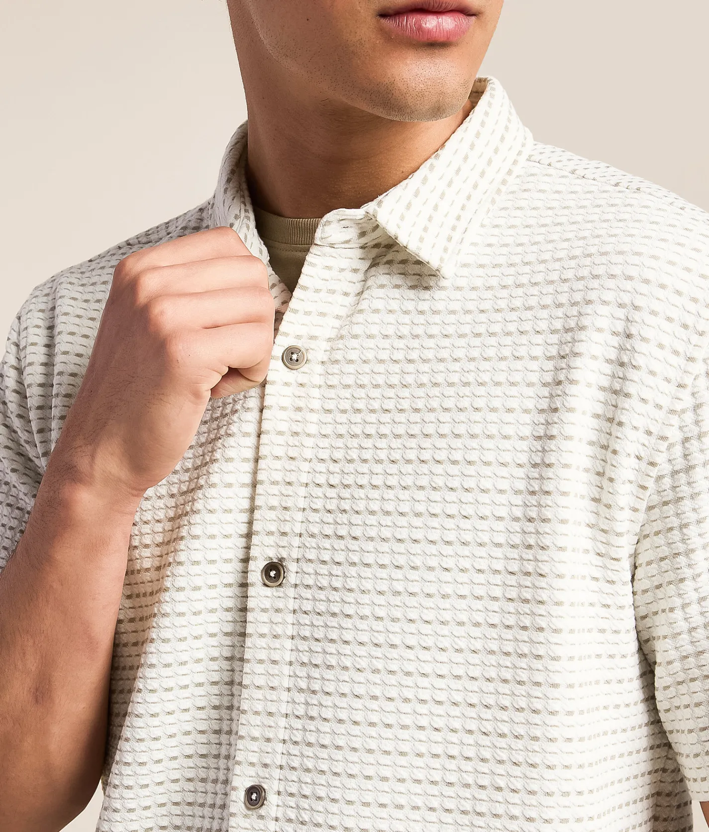 Nova Industries Textured Stripe Shirt White Green Outlet