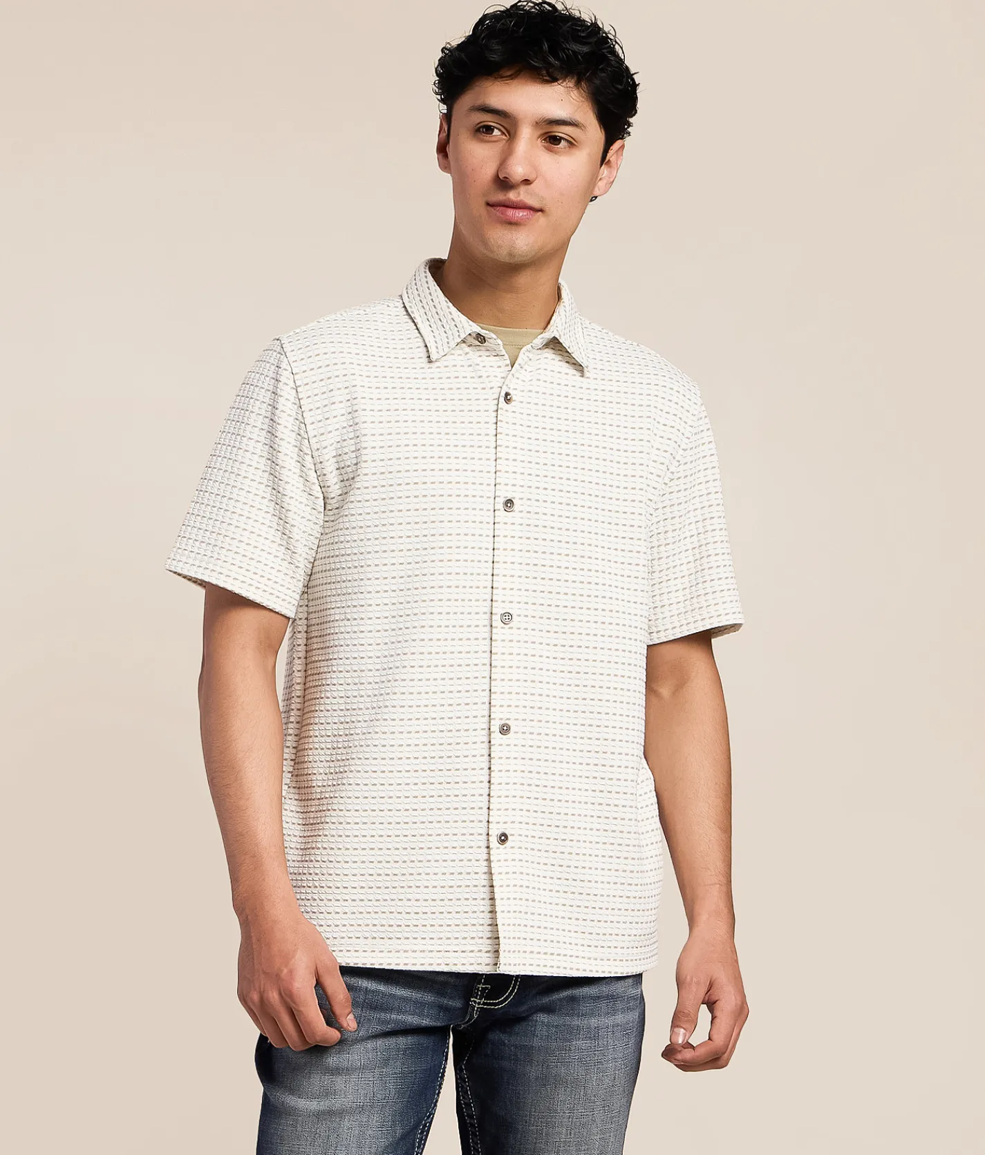Nova Industries Textured Stripe Shirt White Green Outlet