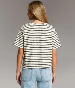 BKE Textured Stripe Top Cream Black New