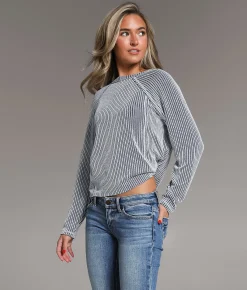Tops | BKE Textured Stripe Top Charcoal