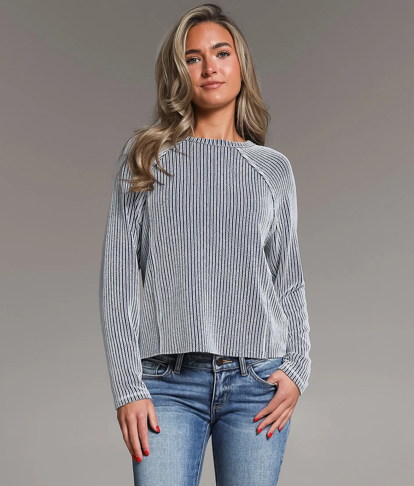 Tops | BKE Textured Stripe Top Charcoal