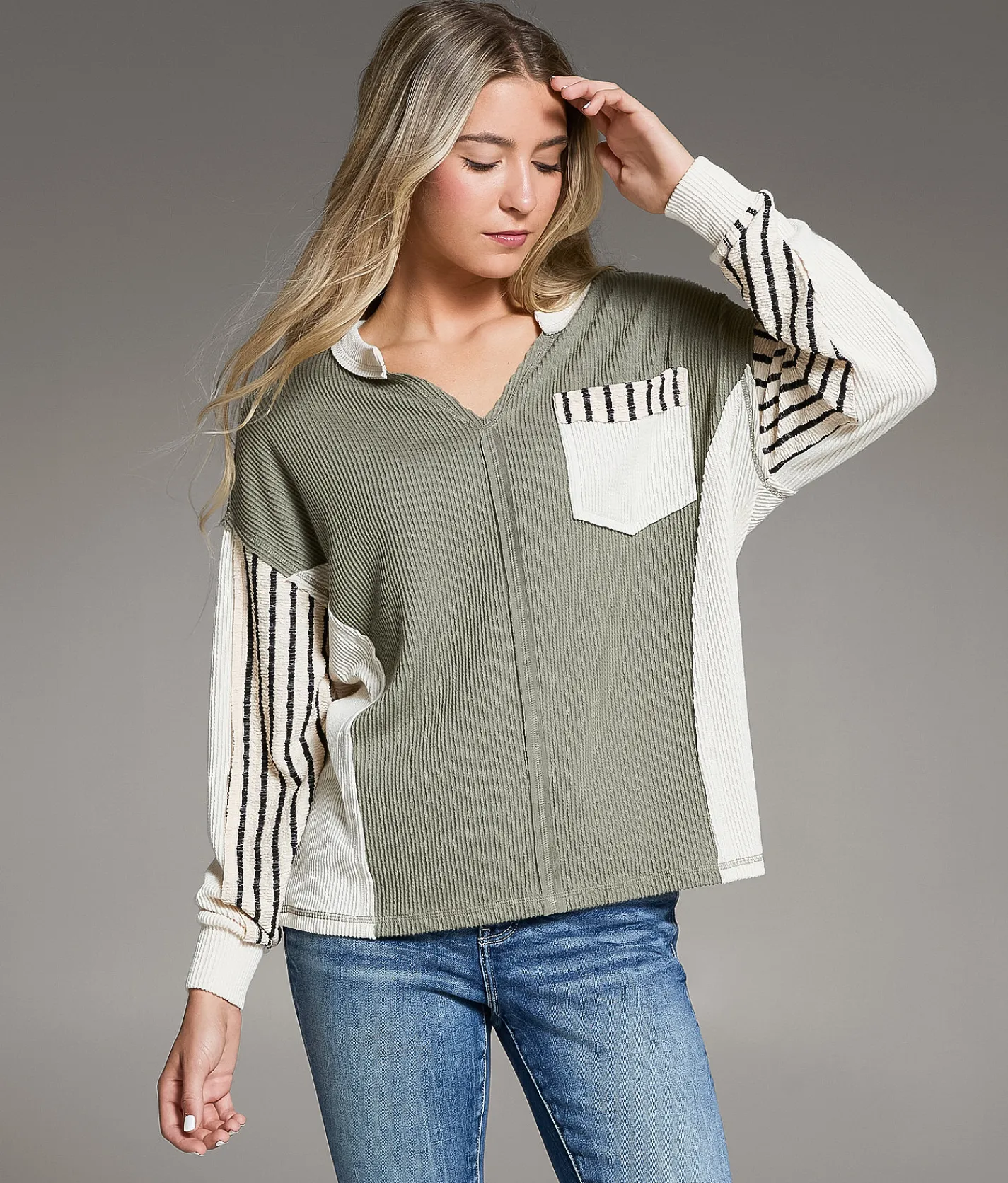 Tops | BKE Textured Stripe Top Vetiver
