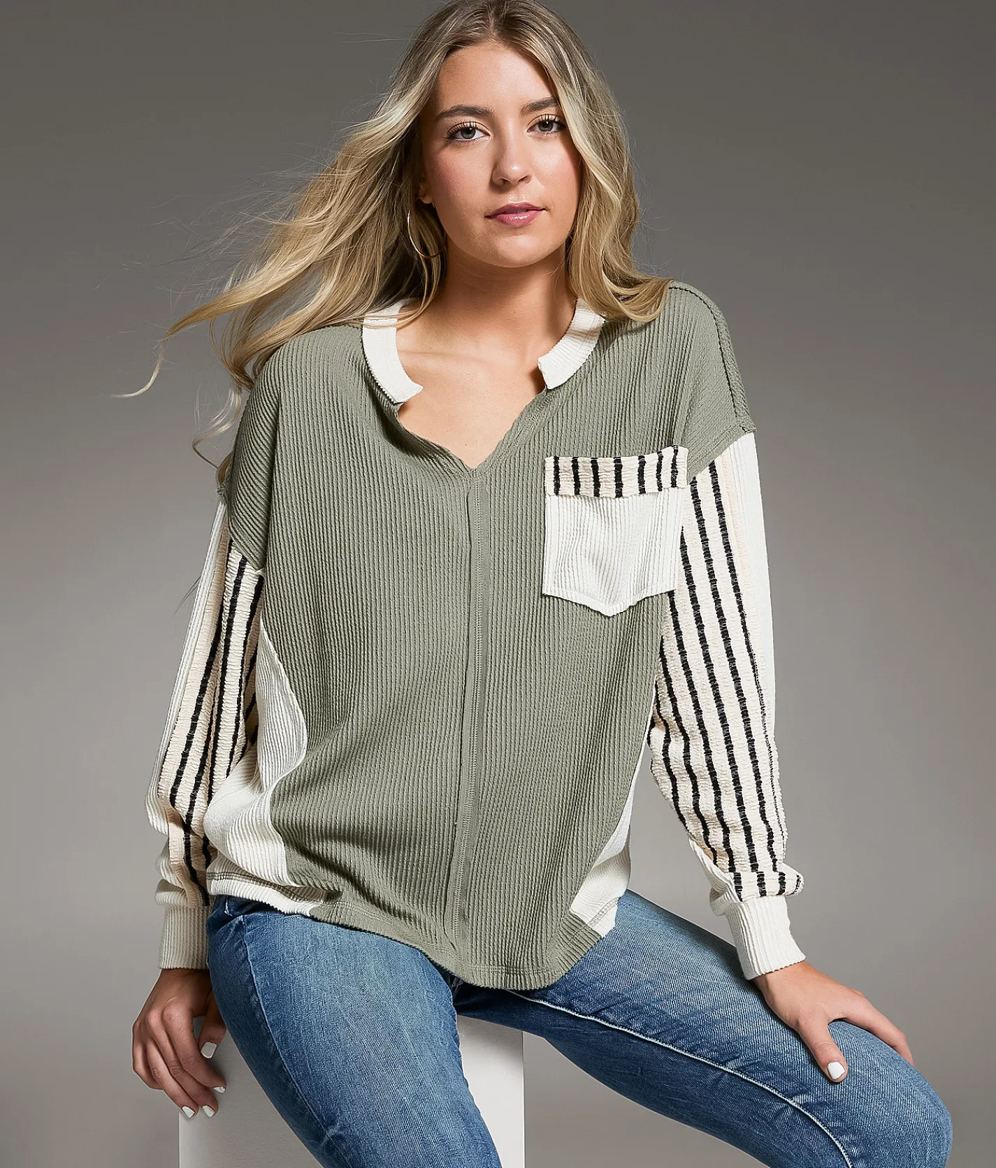 Tops | BKE Textured Stripe Top Vetiver