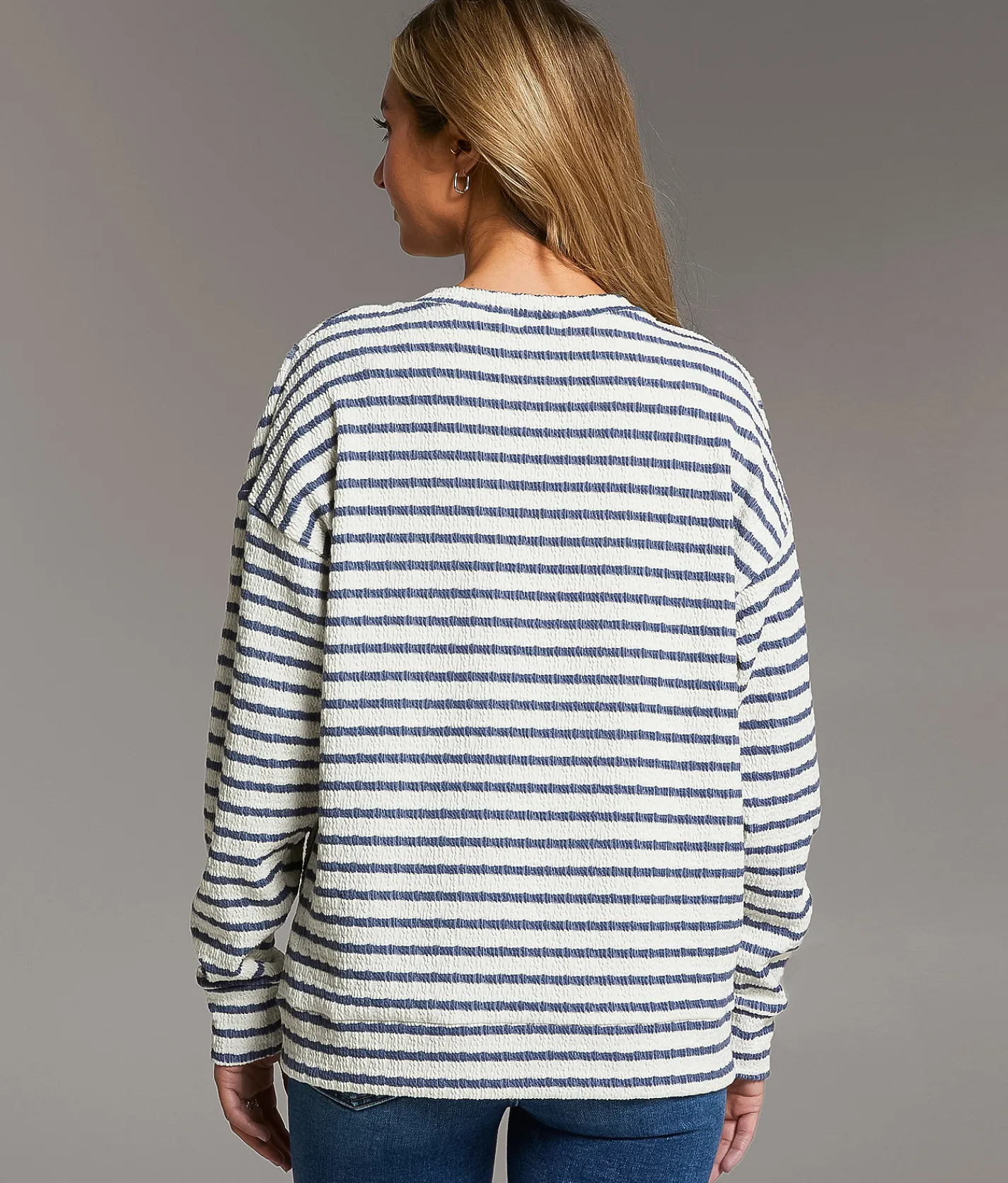 Tops | BKE Textured Stripe Top Indigo Cream