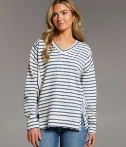 Tops | BKE Textured Stripe Top Indigo Cream