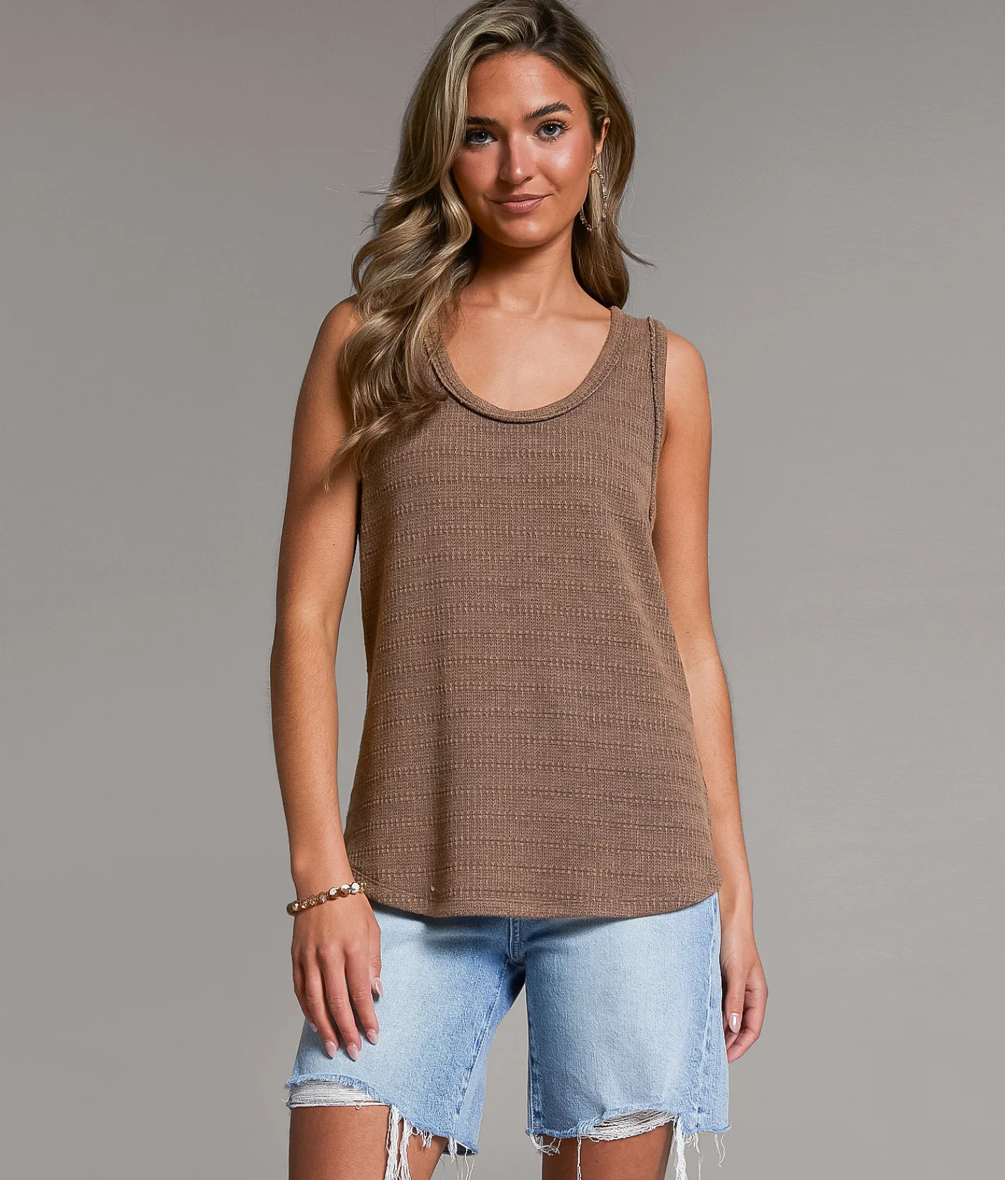 Tops | BKE Textured Tank Top Washed Brown
