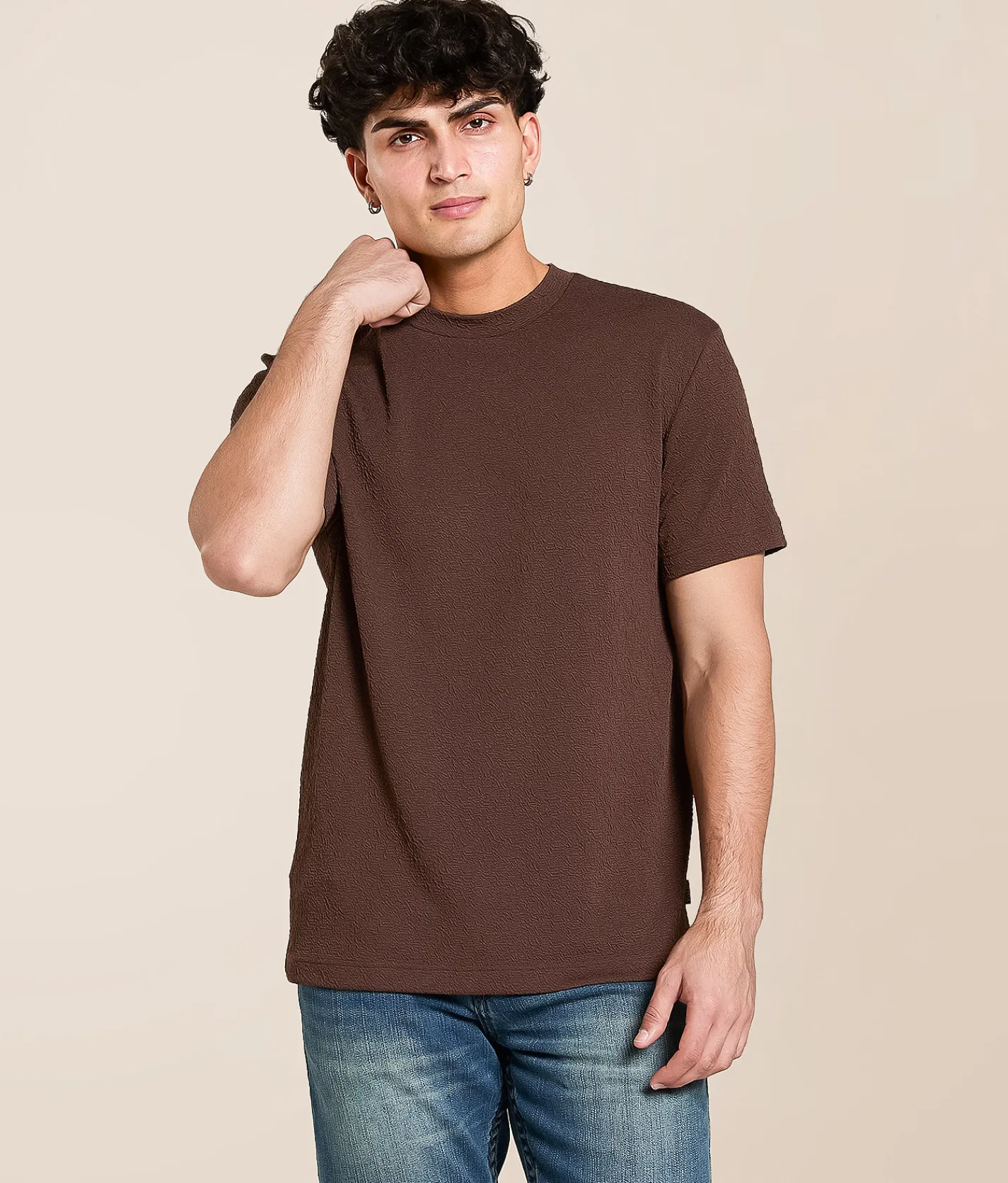 Nova Industries Textured T-Shirt Brown Hot