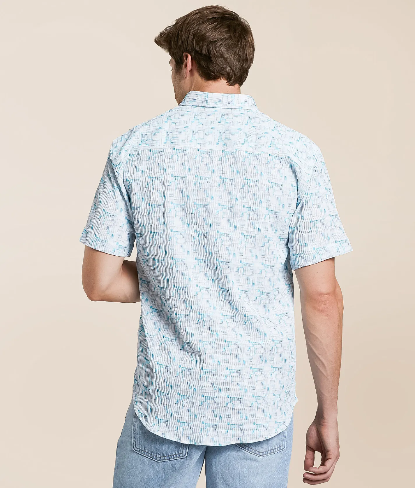 Johnny Q Textured Wave Stretch Shirt Turquoise Clearance