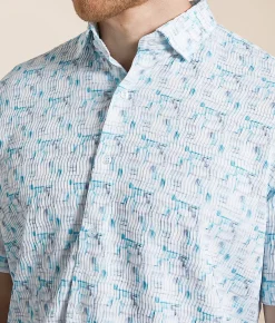 Johnny Q Textured Wave Stretch Shirt Turquoise Clearance