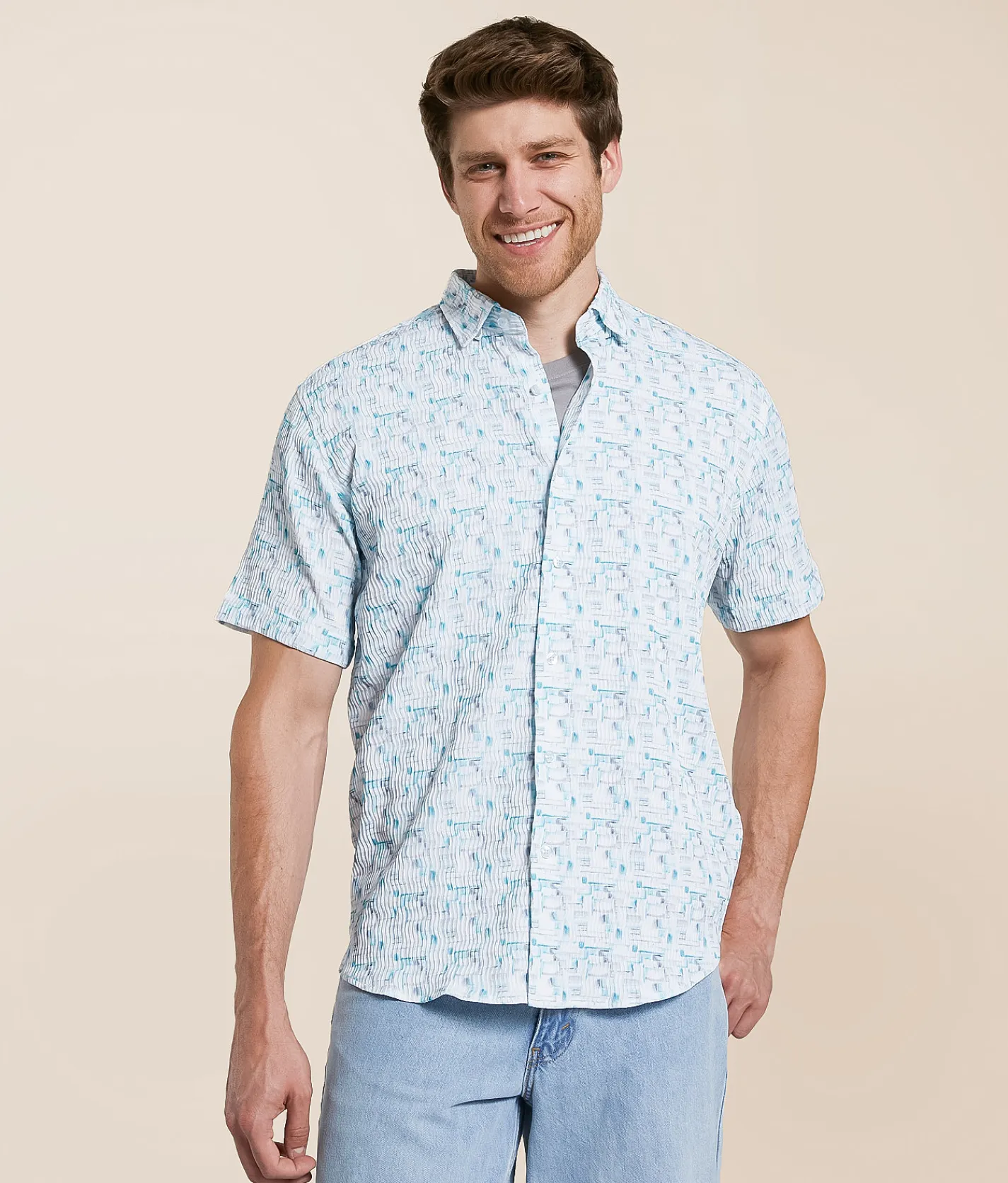 Johnny Q Textured Wave Stretch Shirt Turquoise Clearance